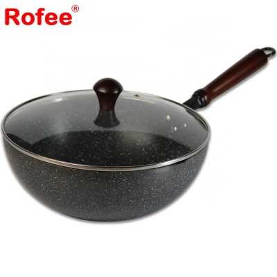 Aluminum  induction bottom nonstick wok with  wooden soft touch  handle