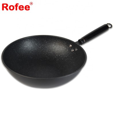 pressed Aluminum  induction bottom nonstick wok with  wooden soft touch handle