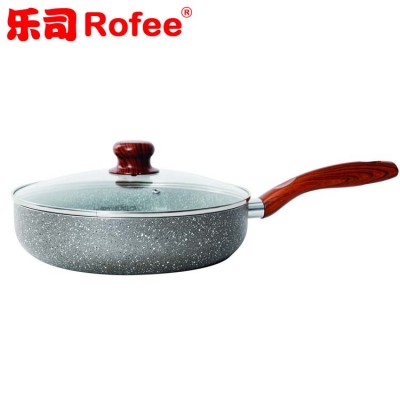 Pressed Nonstick granite Marble stone coating Fry Pan with Glass Lid and wooden handle