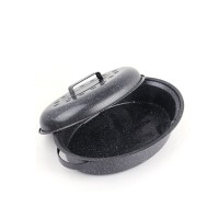 Ceramic coating enamel oval chicken roaster pan with wire rack